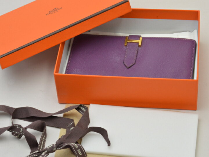 エルメス HERMES べアンスフレ フーシャパープル C刻印 長財布 紫  