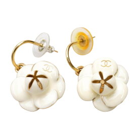 シャネル Chanel フープピアス カメリア ピアス 両耳用 フラワー ココマーク 02P ホワイト/ゴールド レディース F-YA1013【中古：良品】【ブランド買取販売トリヴァンドラム】250414