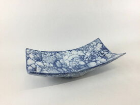 有田焼 ルリ月面 2方透し長角小向付 18cm