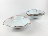 波佐見焼 洸琳窯 長菊小鉢 瓔珞 (青 /赤) 【15cm 小鉢 中鉢 中皿 菊型楕円皿 瓔珞文(ようらくもん)】