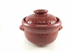 有田焼 安楽窯 飛び鉋 耳付釜鍋(二重蓋) 赤楽 3合/22cm【耐熱食器 直火対応】【鍋/ご飯鍋/ごはん焚き鍋/釜戸鍋/釜鍋/3-4人釜/業務用食器】