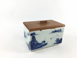 【訳あり品】有田焼 木蓋付長珍味/山水 10cm【アウトレット】