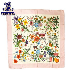【中古A】【美品】GUCCI グッチシルクスカーフフローラ ピンク85×85cm(辻屋質店S0954)(質屋出品)