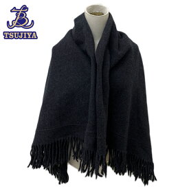 HERMES エルメス　フリンジ　ショール　ブラック　中古A【辻屋質店A2851】【中古】【質屋出品】