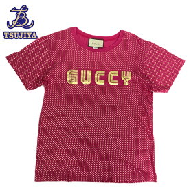 ★美品★GUCCI グッチ　ゴールドロゴ半袖Tシャツ　492347　ピンク　メンズ　#S　中古A【辻屋質店A2449】【中古】【質屋出品】