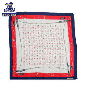 CELINE セリーヌ　スカーフ　ロッド/スピナー/フライモチーフ　レッド/ホワイト　中古AB【辻屋質店A3527】【中古】【質屋出品】