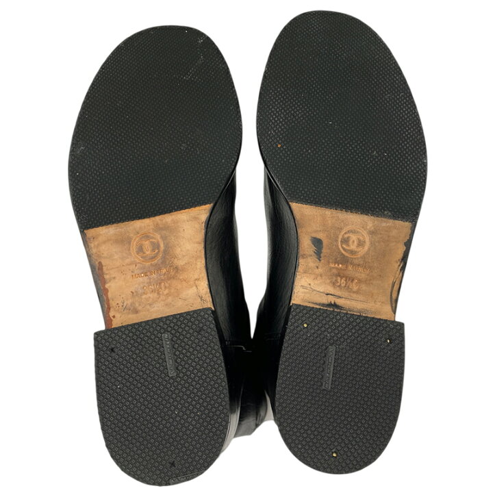 楽天市場】CHANEL シャネル レザーショートブーツ ブラック ＃36 1/2 