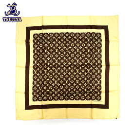 ★ほぼ美品★LouisVuitton ルイヴィトンシルクスカーフ　ストールモノグラム　イエロー×ブラウン中古A【辻屋質店A3195】【中古】【質屋出品】