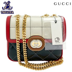 ◆大幅値下げ！★ほぼ美品★GUCCI　グッチキルティングミニショルダーバッグチェーンバッグブラック×ホワイト×レッドレザー741457中古A【辻屋質店B1992】【中古】【質屋出品】