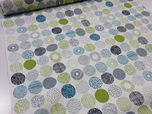 ボタニカルサークル グリーン オックス生地【メール便2m可】 生地 布地 綿 コットン 手作り 手芸 ハンドメイド 入園 入学