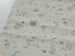 1m単位 アウトレット40% リトルマーメイド人魚姫 ベージュ シーチング生地 【メール便3m可】 メーカー処分品 生地 布地 布 コットン 綿 服地