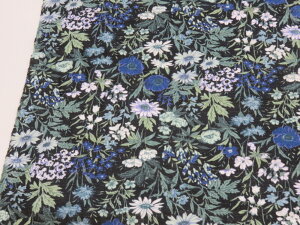 1m単位 アウトレット40% 抗菌・防臭銀糸ミューファン入りダブルガーゼ ボタニカル ブラック×ブルー YUWA有輪オリジナル【メール便2m可】 マークダウン メーカー処分品 生地 布地 布 コット