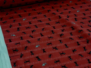 ココランド 音符 レッド オックス生地 【メール便2m可】 ねこ ネコ キャツト 生地 布地 綿 コットン 手作り 手芸 ハンドメイド 入園 入学