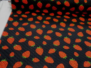 フルーツ イチゴ ブラック オックスキルト キルティング 布地 手芸 プリント生地 レッスンバッグ シューズ入れ 体操着入れ 巾着袋 布団袋