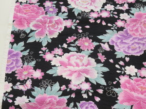 リップル スィートフラワー ブラック お気に入りシリーズ dou 【メール便2m可】 生地 布地 浴衣 ゆかた ジンベイ 甚平 ブラウス シャツ ステテコ パジャマ シャツ ワンピース サマー 涼しい