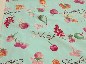 YUWA有輪オリジナル フルーツ ブルー シャーテイング生地 dou【メール便3m可】 生地 布地 服地 コットン パッチワーク ユーワ