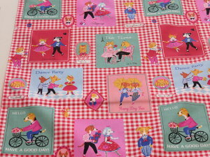 YUWA有輪 そばかすキッズ ハッピーデートタイム レッド シャーテイング生地 【メール便3m可】 生地 布地 服地 コットン パッチワーク ユーワ 入園 入学