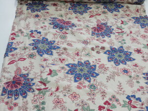 こうの早苗 綿麻 シーチング生地 Chintz fleurs キナリ YUWA有輪 dou【メール便3m可】 リネン 生地 布 コットンリネン 麻 エプロン ワンピース スカート 小物 バッグ