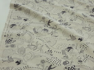 MIYAKO KAWAGUCHI ミヤコ カワグチ 不思議の国のアリスの世界 キナリ 綿麻キャンバス生地 dou 【メール便2m可】 リネン 生地 布地 コットンリネン 麻 入園 入学 キッズ 男の子 女の子 ハンドメイ