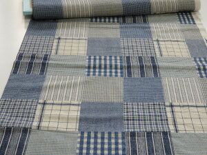 綿麻 BRチエック ネイビー シーチング生地 dou 【メール便3m可】 リネン 生地 布 コットンリネン 麻 エプロン ワンピース スカート 小物 バッグ