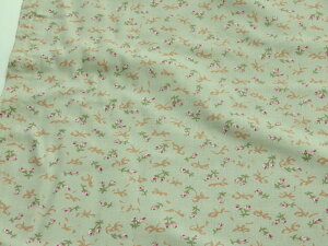 こうの早苗 シャーティング リボンとミニバラ グリーン 153 dou 【メール便3m可】 生地 布地 服地 コットン パッチワーク 有輪 YUWA ユーワ