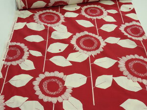 1m単位 アウトレット40% 中原淳一 シャーティング 向日葵ひまわり レッド dou 【メール便3m可】 生地 布地 服地 コットン パッチワーク 有輪 YUWA ユーワ