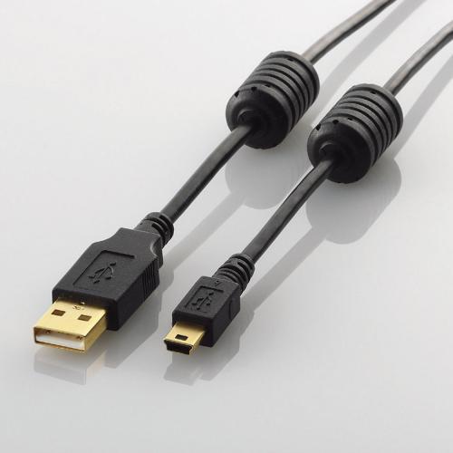 エレコム ELECOM 最新作 U2C-MF50BK 送料無料 USBケーブル 贈物 USB2.0 A-miniBタイプ ブラック フェライトコア付 5m USB2.0ケーブル