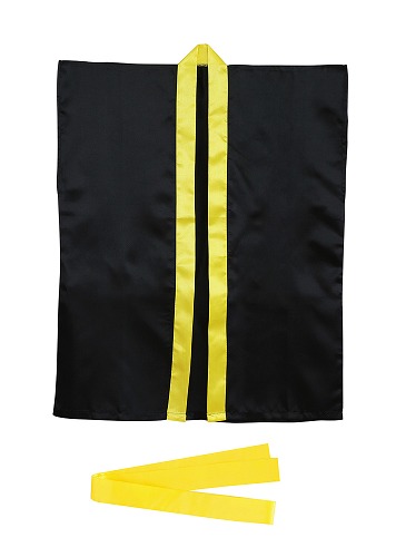  アーテック ArTec サテンハッピ 袖なし 帯付 黒 襟黄 L