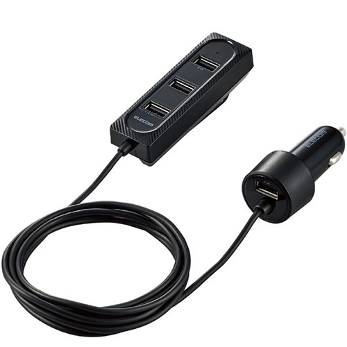 エレコム ELECOM MPA-CCU17BK 車載充電器 カーチャージャー USB×4ポート 新色追加して再販 ケーブル長:2m 激安卸販売新品 後部座席用 ブラック