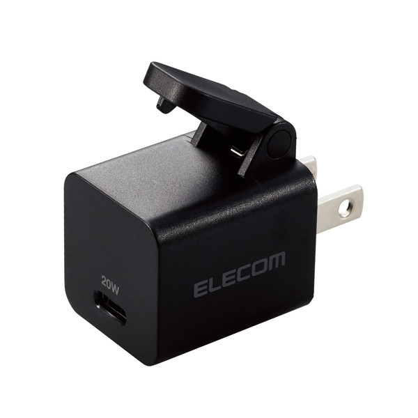 エレコム MPA-ACCP31BK USB Type-C 充電器 PD 対応 20W タイプC ×1  片手で楽に抜けるレバー付 小型 軽量 ブラック