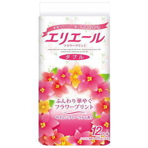 大王製紙 エリエールトイレットティシューフラワープリント12ロール(ダブル) 芯あり 日用品 パック 消耗品 衛生紙用品 紙製品 フラワープリント トイレットティシュー 香り付き トイレ用品