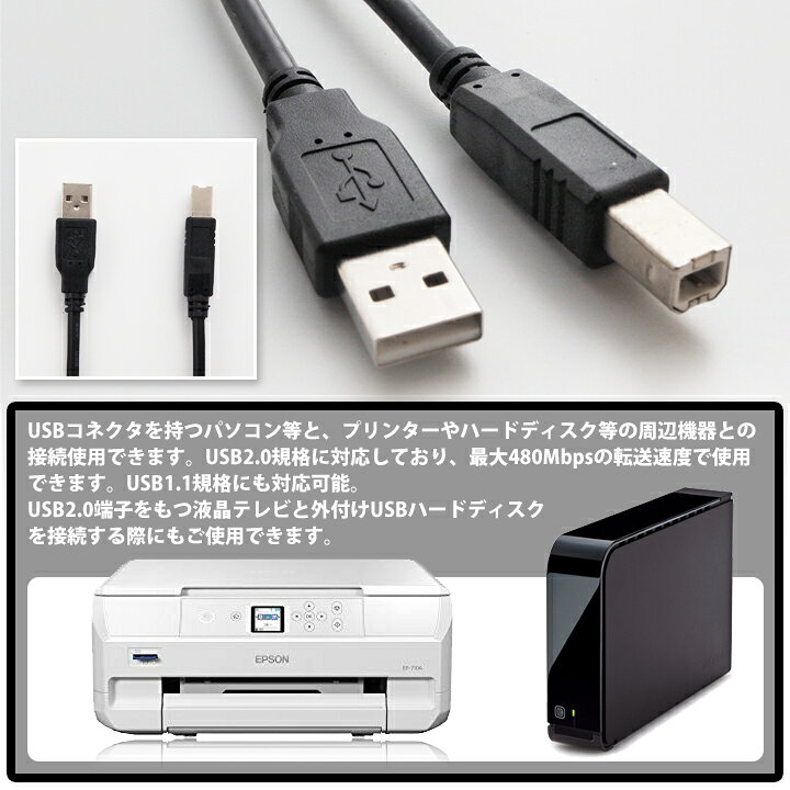 楽天市場】USBケーブル 1.5m USB2.0 ブラック A-Bタイプ タイプA タイプB TypeA TypeB ハイスピード スタンダード USB  A-TYPE (オス) - USB B-TYPE (オス) プリンタ ハードディスク 接続 Hi-Speed 黒 150cm : ウルマックス  楽天市場店