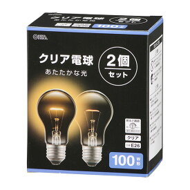 オーム電機 LB-D66100C-2PN 白熱電球 (100W形/クリア/1600 lm/100W/E26/電球色/調光機能対応/2個入)