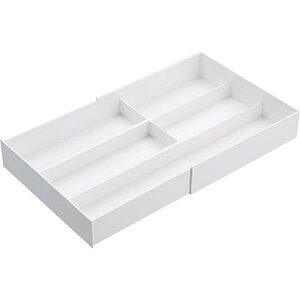 【5個セット】 山崎実業 伸縮&スライド カトラリートレー ホワイト 約W25×D24.6~45×H5.7cm プレート Plate スライド式 カトラリーケース 3384 容器 小物 省スペース 食器 整理 収納 キッチン整理用品