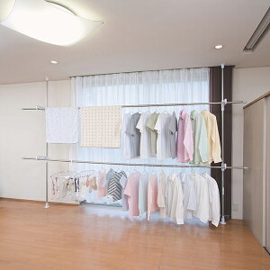 積水樹脂 セキスイ つっぱり式部屋干しポール ステン&ホワイト DTHW-1 物干し 部屋干し 大容量 つっぱり 工具不要 すっきり収納 高さ調整 洗濯 清掃 掃除 洗剤 つっぱり式 ものほし台 洗濯物