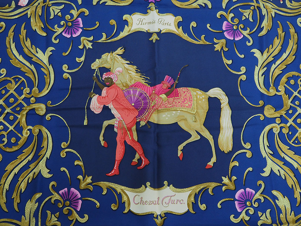 エルメスカレ 90 Cheval Turc トルコの馬 スカーフ 水色 ピンク-