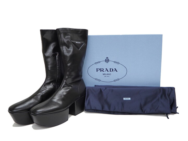 楽天市場】プラダ PRADA ブーツ 37.5 24.5cm ナッパテック 