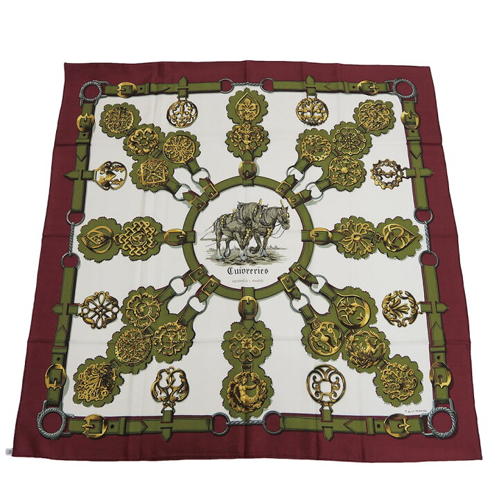 2507-265｜美品｜エルメス カレ 90 スカーフ シルク ボルドー スカーフ  