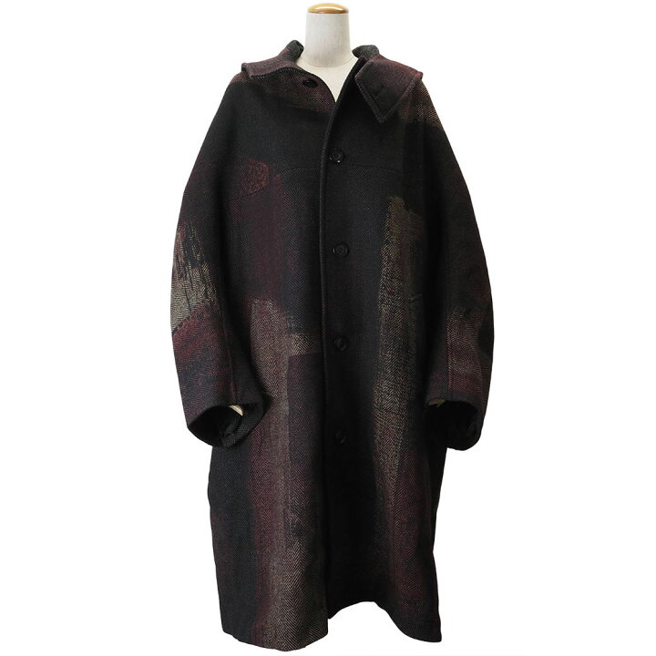 楽天市場】ワイズ ウール ヘリンボーン ロングコート フード ブラック  