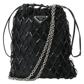 プラダ メッシュ サテン 2WAY チェーンショルダー バッグ ブラック 1BC075 レディース レザー 巾着 クラッチバッグ PRADA【中古】