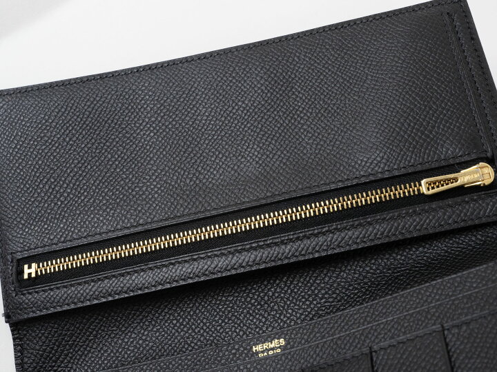 楽天市場】エルメス ベアンスフレ 二つ折り長財布 ブラック ゴールド  
