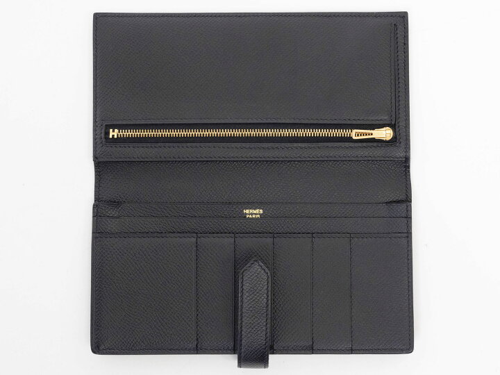 楽天市場】エルメス ベアンスフレ 二つ折り長財布 ブラック ゴールド  