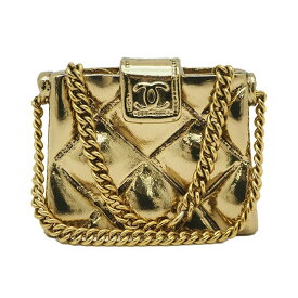シャネル CHANEL ブローチ 中古 マトラッセ チェーン バッグ ミニ ゴールド メタル ピンブローチ 小さい