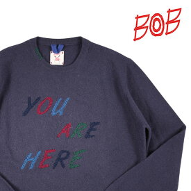 【L】 BOB ボブ 丸首セーター メンズ 秋冬 ネイビー 紺 ウール 刺繍 ニット イタリア製 並行輸入品 ラッピング無料 送料無料 W20548 uts2420