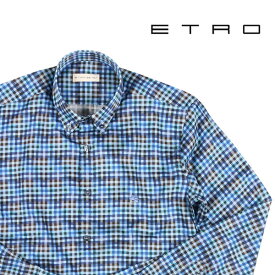 【38】 ETRO エトロ 長袖シャツ U2813864 Sサイズ相当 メンズ ブルー 青 チェック コットン カジュアルシャツ イタリア製 並行輸入品 ラッピング無料 送料無料 A22424 uts2420