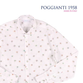 POGGIANTI 1958 ポジャンティ 1958 長袖シャツ 9.23E+22 メンズ ホワイト 白 刺繍 コットン カジュアルシャツ イタリア製 並行輸入品 ラッピング無料 送料無料 22667