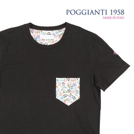 【楽天スーパーSALE対象商品】 POGGIANTI 1958 ポジャンティ 1958 Uネック半袖Tシャツ 961E20-04 メンズ 春夏 ブラック 黒 コットン トップス イタリア製 並行輸入品 ラッピング無料 送料無料 22998