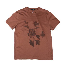 【L】 OUTFIT アウトフィット Uネック半袖Tシャツ OF1S2S5T007 春夏 ブラウン 茶 ボタニカル コットン トップス イタリア製 並行輸入品 ラッピング無料 送料無料 S33454