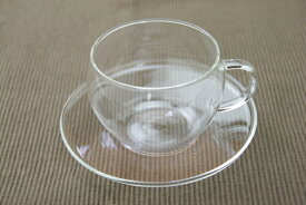 耐熱ガラス ティーカップ&ソーサー お茶くらぶ 1客　ハーブティーにも 薄い 軽い てづくり F37442 おしゃれ カフェ風 ガラス食器 洋食器 アデリア