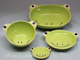 カエルの陶器 4点セット楕円 ボウル 茶碗 小皿 箸置 ベビー食器に！安心な日本製 フロッグかえる（子供ベビー）出産祝い、誕生祝い、入園祝いに 箱入